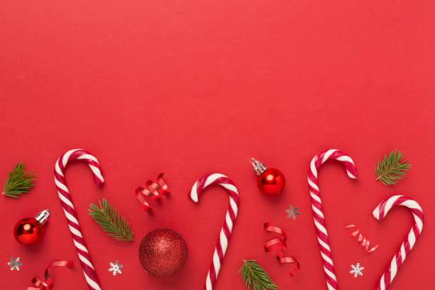 istock Christmas composition with lollipops on color background, top view 2174874626