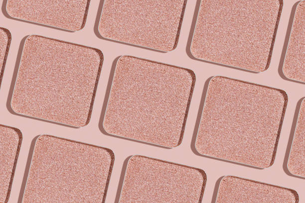 istock Minimal pattern eye shadow glitter pink swatches with shadow, monochrome photo as background, refill compact eyeshadow, shiny colored powder fo makeup, square shape metal pack, cosmetic texture 2174884966