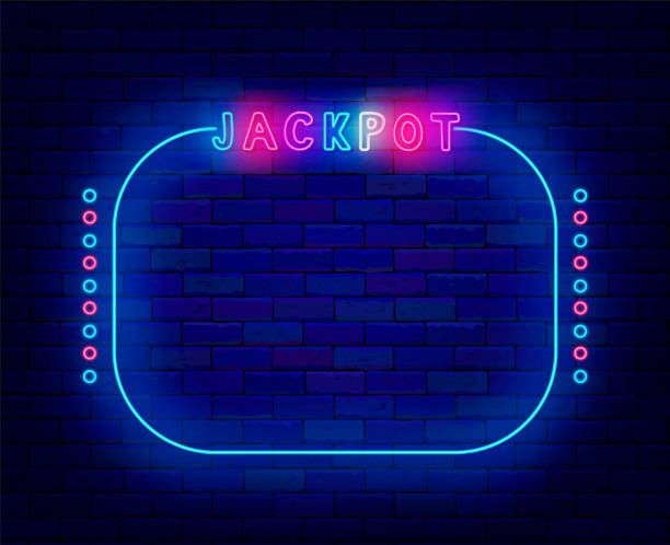 istock Jackpot neon poster. Copy space. Casino winning greeting card. Blue empty ellipse frame. Vector illustration 2174899945