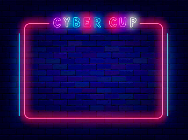 istock Cyber cup neon banner. Space for text. Colorful handwritten text. Online game competition. Vector stock illustration 2174899965