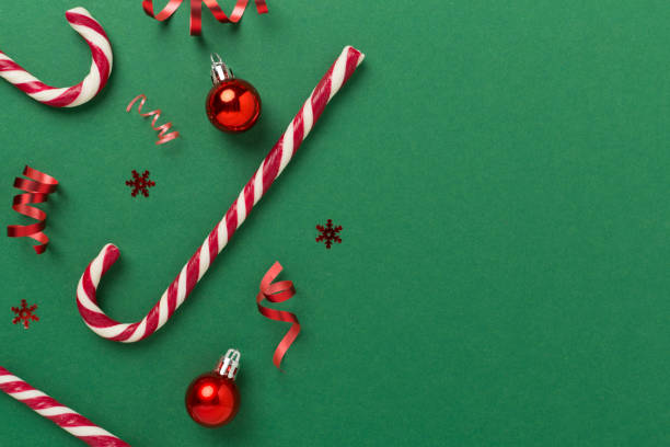 istock Christmas composition with lollipops on color background, top view 2174901658