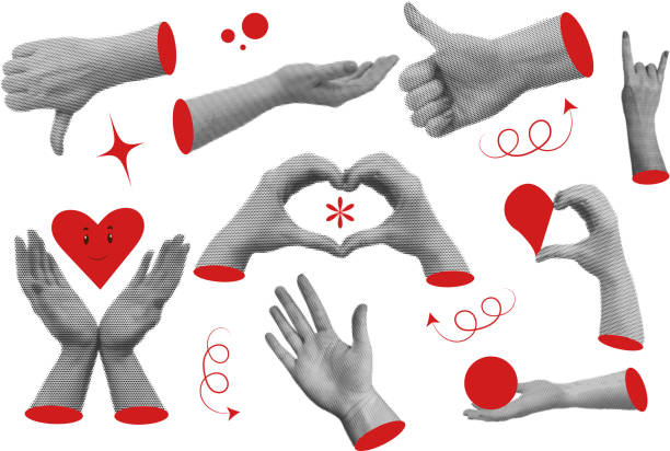 istock Trendy halftone collage of Hands showing gestures.  Abstract vector illustration. 2174902965