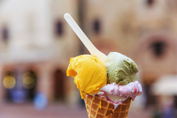 istock Closeup of a refreshing sweet cone ice cream. 2174903325