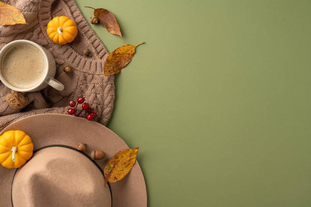 istock A warm autumn setup featuring a cozy sweater, decorative pumpkins, a hat, and fallen leaves creating a seasonal vibe 2174905569