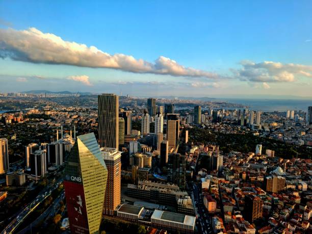 Panorama over the bussines district of Levent, Bosporus and Sea of Marmara