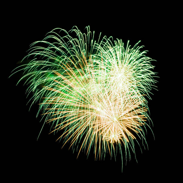 Colorful fireworks isolated on black sky background.