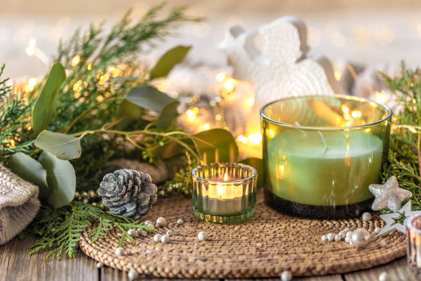 istock Cozy Christmas composition. Christmas candle. 2174913870