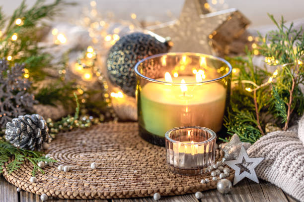 istock Cozy Christmas composition. Christmas candle. 2174913871