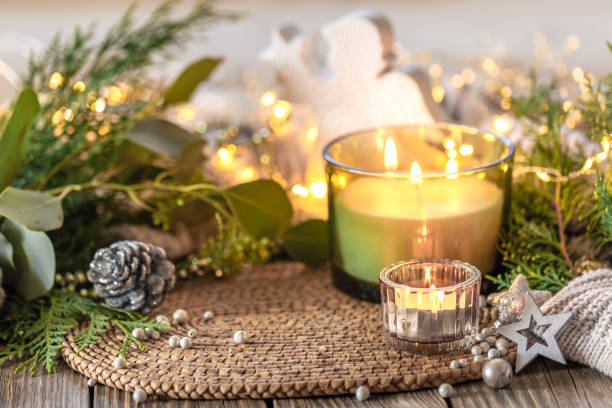 istock Cozy Christmas composition. Christmas candle. 2174913877