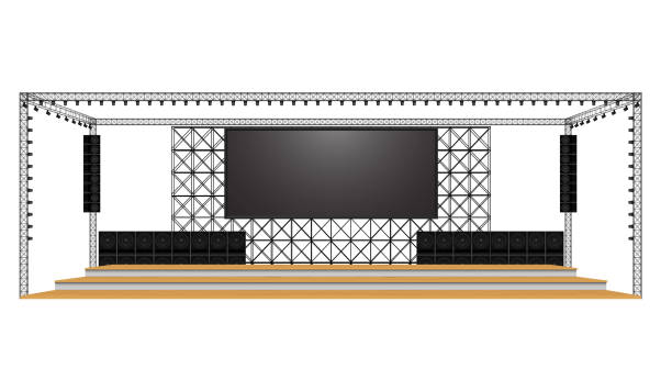 istock wooden stage and speaker with led screen on the truss system on the white background 2174916534