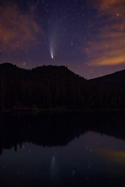 istock Comet neowise reflecting in calm lake water at night 2174919962