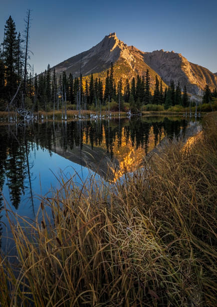 istock Golden hour reflecting on tranquil mountain lake in forest 2174920147