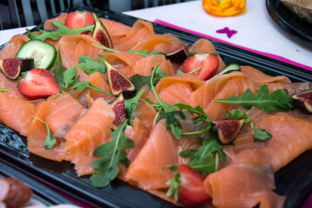 Seafood on a buffet table at a celebratory event