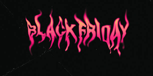 Fiery, distorted BLACK FRIDAY text in pink and orange hues on dark background with textured cracks.