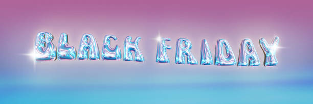 istock Holographic, iridescent BLACK FRIDAY text with shimmering effect against gradient pink blue background. 2174924070