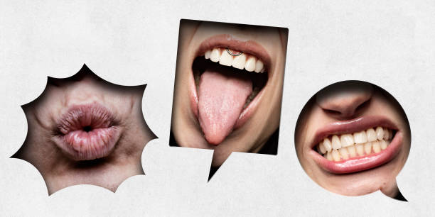istock Contemporary art collage. Different mouth expressions, from pouting lips to tongue piercing against white background in varied speech bubble shapes. 2174925215