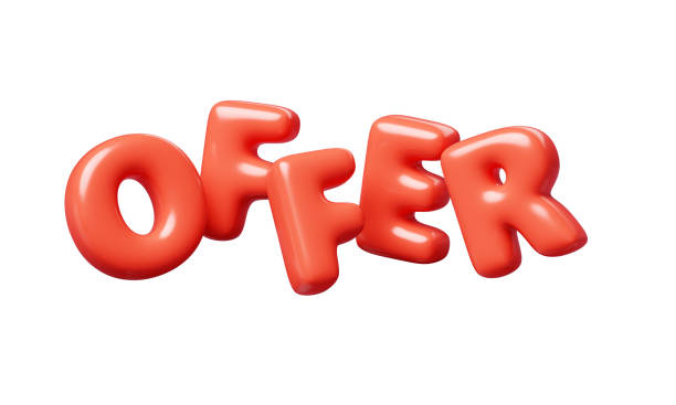istock Offer red Inflatable flying word for promotion design. 3D render illustration 2174925651