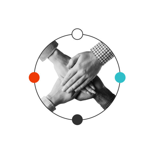 istock Four hands stacked together in circle, symbolizing team spirit and unity. Power of collaboration in business operations. Conceptual design. 2174929379