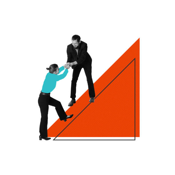 istock Man helping woman climb steep red incline, symbolizing support and mentorship within workplace. Conceptual design. 2174929380