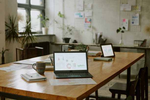 istock Modern Wooden Table with Laptop 2174935218