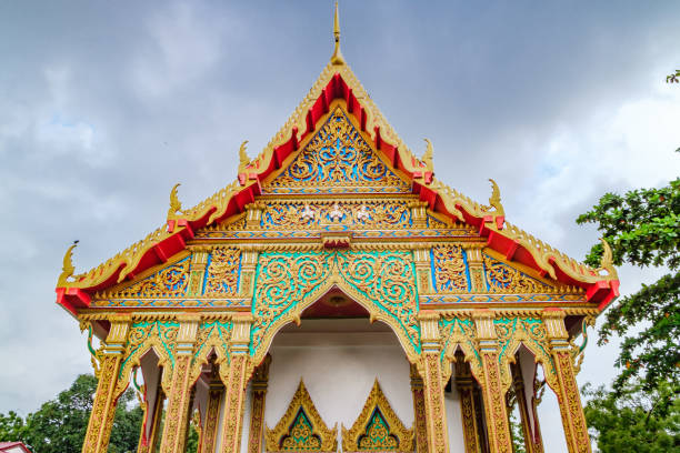 Phuket, Thailand - April 20, 2024: Ladthi Wanaram Temple, Wat Tai, at cloudy day
