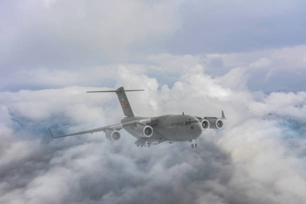 US Air Force C-17 Globemaster III transport aircraft. USAF  C-17 jet transport airlifter.