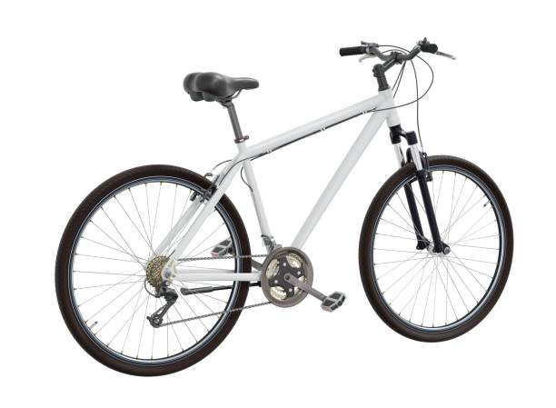 White bicycle, top back view. Black leather saddle and handles. Isolated on white background, 3D illustration