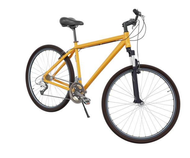istock Orange bicycle standing on kickstand, front side view isolated on white background, 3D illustration 2174941025