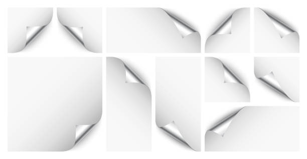 istock Realistic silver curled page corner set. Greeting card design element. Blank sheet of paper. Vector illustration. 2174948087