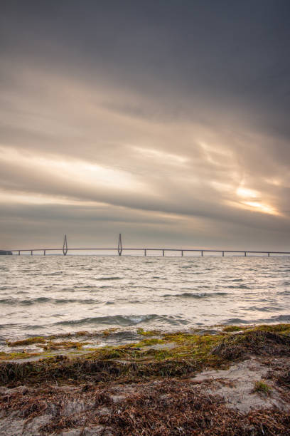 Deze prachtige brug, de Farbroerne, die de eilanden Seeland en Falster, in Denemarken,  met elkaar verbindt heb ik tegen het vallen van de avond gefotografeerd. Op dat moment waaide het hard en kwamen er donkere wolken tevoorschijn.