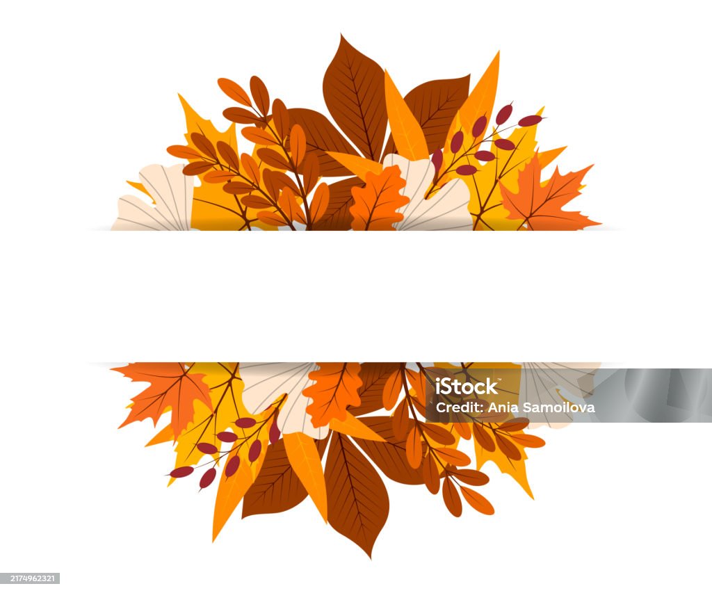 Horizontal holiday banner with autumn foliage. Botanical frame with place for text for Thanksgiving or Harvest festival. Vector illustration Thanksgiving - Holiday stock vector Horizontal holiday banner with autumn foliage. Botanical frame with place for text for Thanksgiving or Harvest festival. Vector illustration Thanksgiving - Holiday stock vector