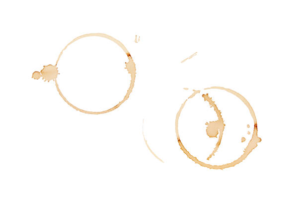 Coffee stains isolated on white background. Coffee prints.Round stain isolated, cafe stain fleck drink beverage. Coffee and Tea Stains cup rings. round trace of spilled coffee. Mockup. Copy space