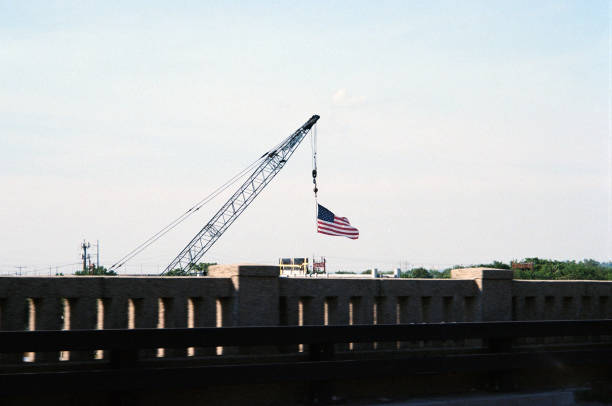 Finance Business Trade Economy Tariffs Concepts US Flag Stars Crane Collage