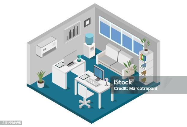 Computer Room Isometric Isometric Office Room Stock Illustration - Download Image Now ...