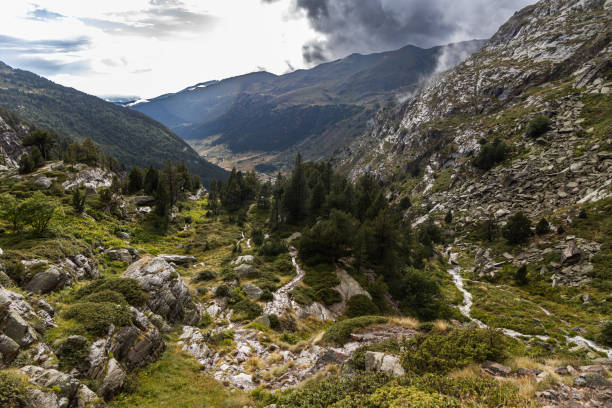 istock Vall d'incles, valley in the mountains after the rain, stormy clouds 2175016989