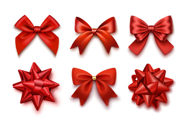 stockillustraties, clipart, cartoons en iconen met six elegant red bows in different styles for gift wrapping and decorations - lintje naaigerei