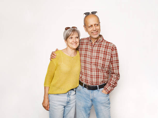 istock Senior Caucasian couple against white background 2175037109
