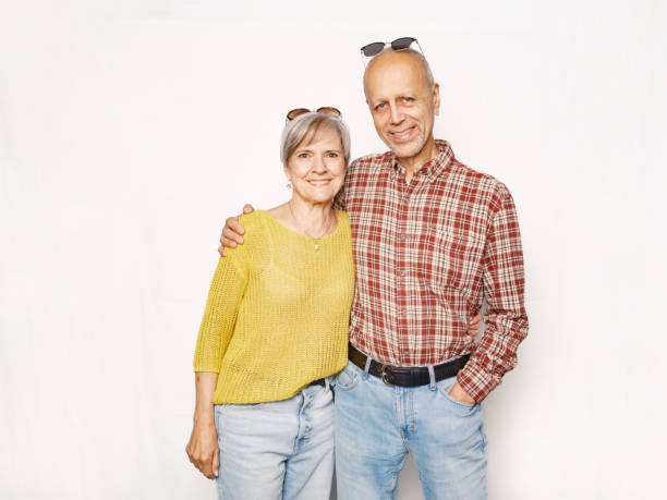 istock Senior Caucasian couple against white background 2175037114