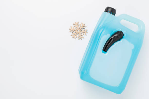 istock Can with antifreeze on color background, top view 2175044210