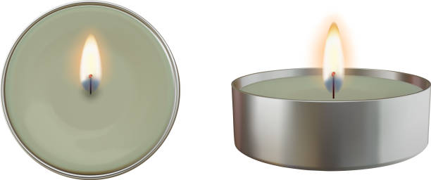 istock isolated candle with flame side and top view. round candle realistic illustration 2175044620