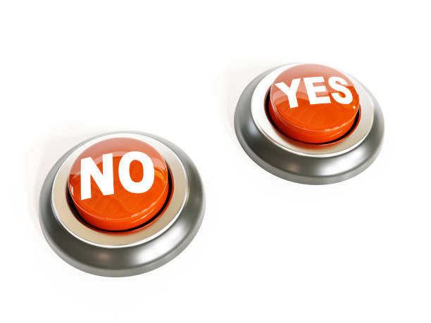 istock Two red push buttons with YES and NO text on white background 2175044770