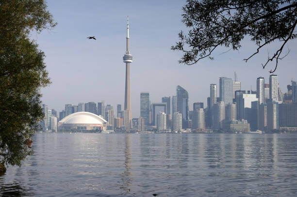 Picture of the skyline of Toronto, with the main buildings of the downtown and some iconic skyscrapers taken from afar during an autumn afternoon. Toronto is the capital city of the province of Ontario and the largest city in Canada by population. It is the anchor of an urban agglomeration, known as the Golden Horseshoe in Southern Ontario. It is as well a major business hub of North America
