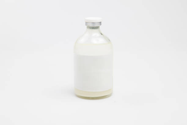 istock Mock-up of white glass packaging, concept template with small bottle. Empty label for text and design. Blank jar mockup on white background. 2175049321