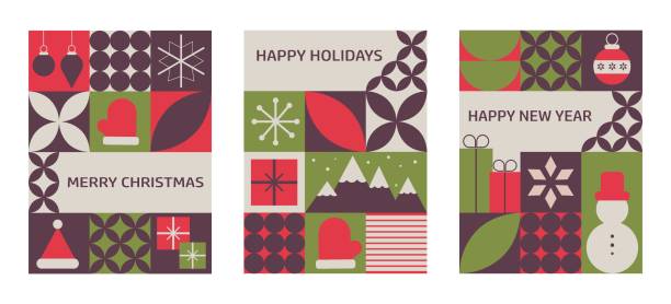 istock Geometric banners featuring Christmas and New Year themes with traditional winter holiday symbols, ideal for festive designs. 2175051262