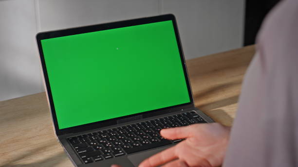 istock Tutor video calling chroma key laptop gesturing at home close up. Unknown woman 2175052831