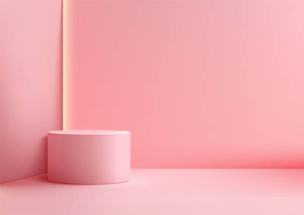 istock Minimal pink podium with vertical light for product display and mockup, modern 3D design ideal for showcases and presentations in clean elegant studio settings 2175076554