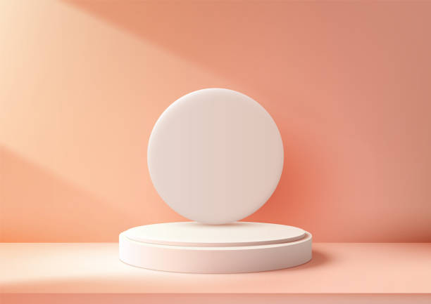 istock Minimalist White Circular Podium on Peach Background with Warm Sunlight, Perfect for Product Display, Mockup, or Showroom Showcase 2175076557