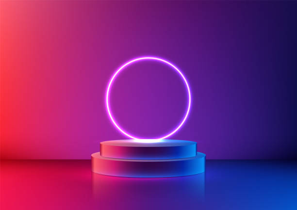 istock Futuristic Neon Podium for Technology Product Display, Vibrant Circle Backdrop, Perfect for Modern Mockup and Showroom Presentations 2175076562