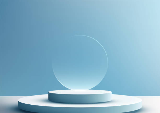 istock Minimalist 3D Circular Podium with Transparent Circle for Product Display, Elegant Modern Design on Soft Blue Background for Showroom and Award Showcase 2175076571