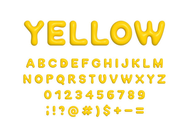 istock Yellow 3d plastic balloon alphabet, symbols and numbers. Shiny inflated Y2K font ABC vector isolated 2175083127